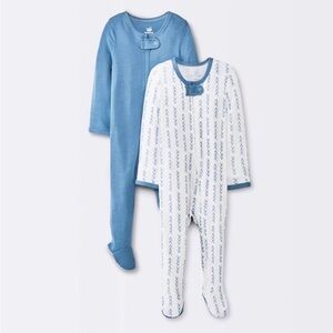 Baby Boy Cloud Island 2 pack Footed Pajamas with 2 way Zipper
